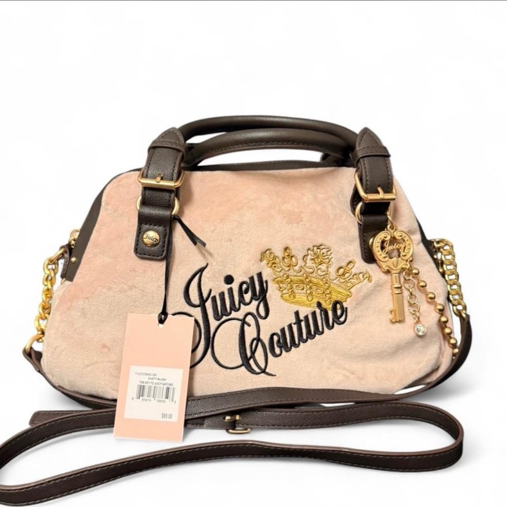 Juicy Couture Pink and Brown Satchel with Gold Accents